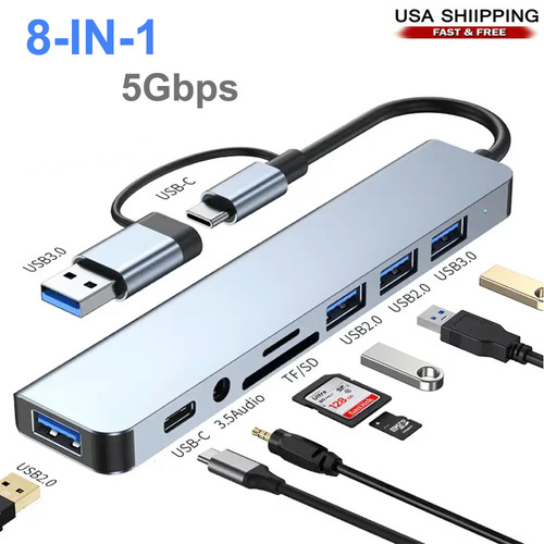 Port usb hub adapter - 7/8, usb-c